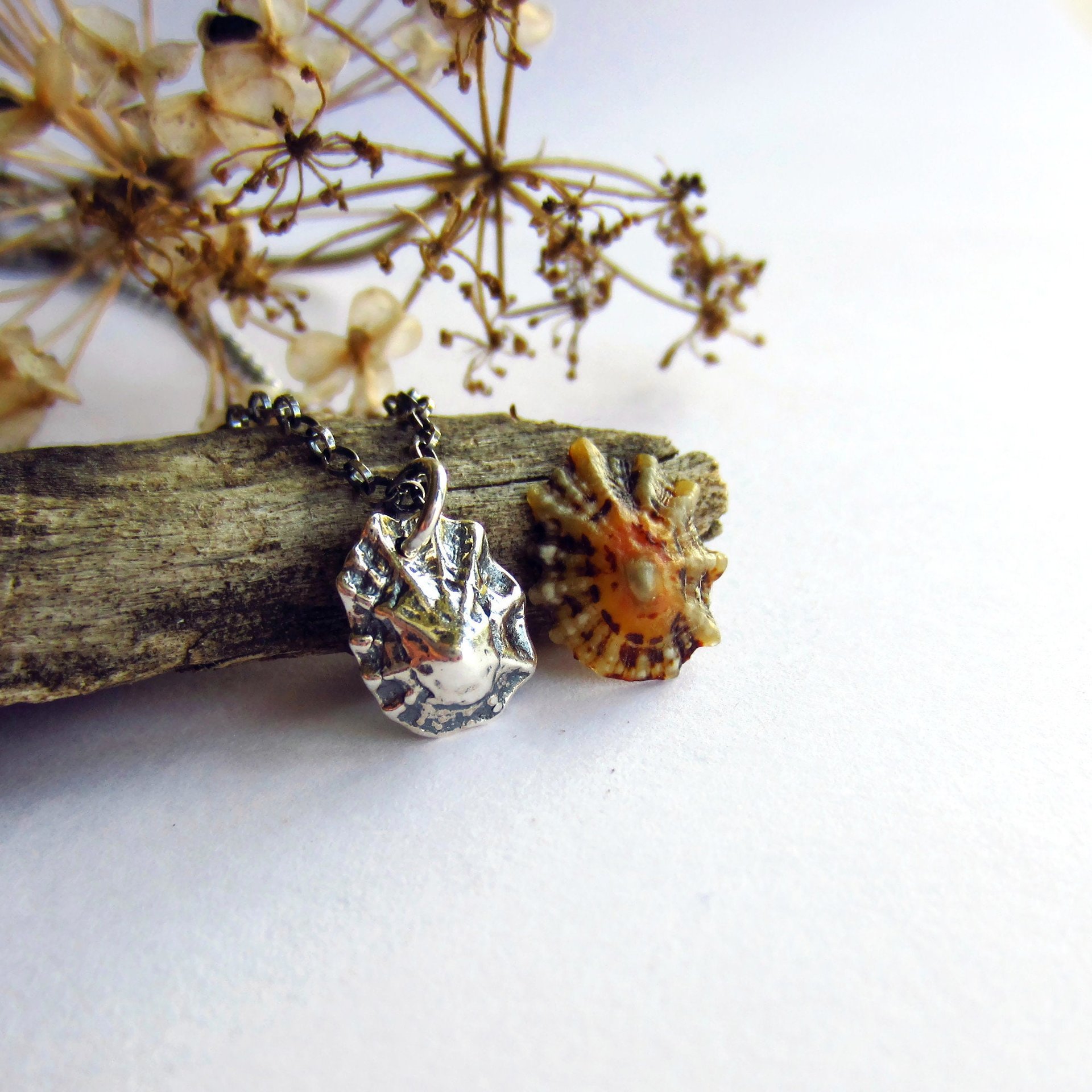 Oxidised Fine Silver Limpet Shell Pendant Necklace ~ Handmade by The Tiny Tree Frog Jewellery