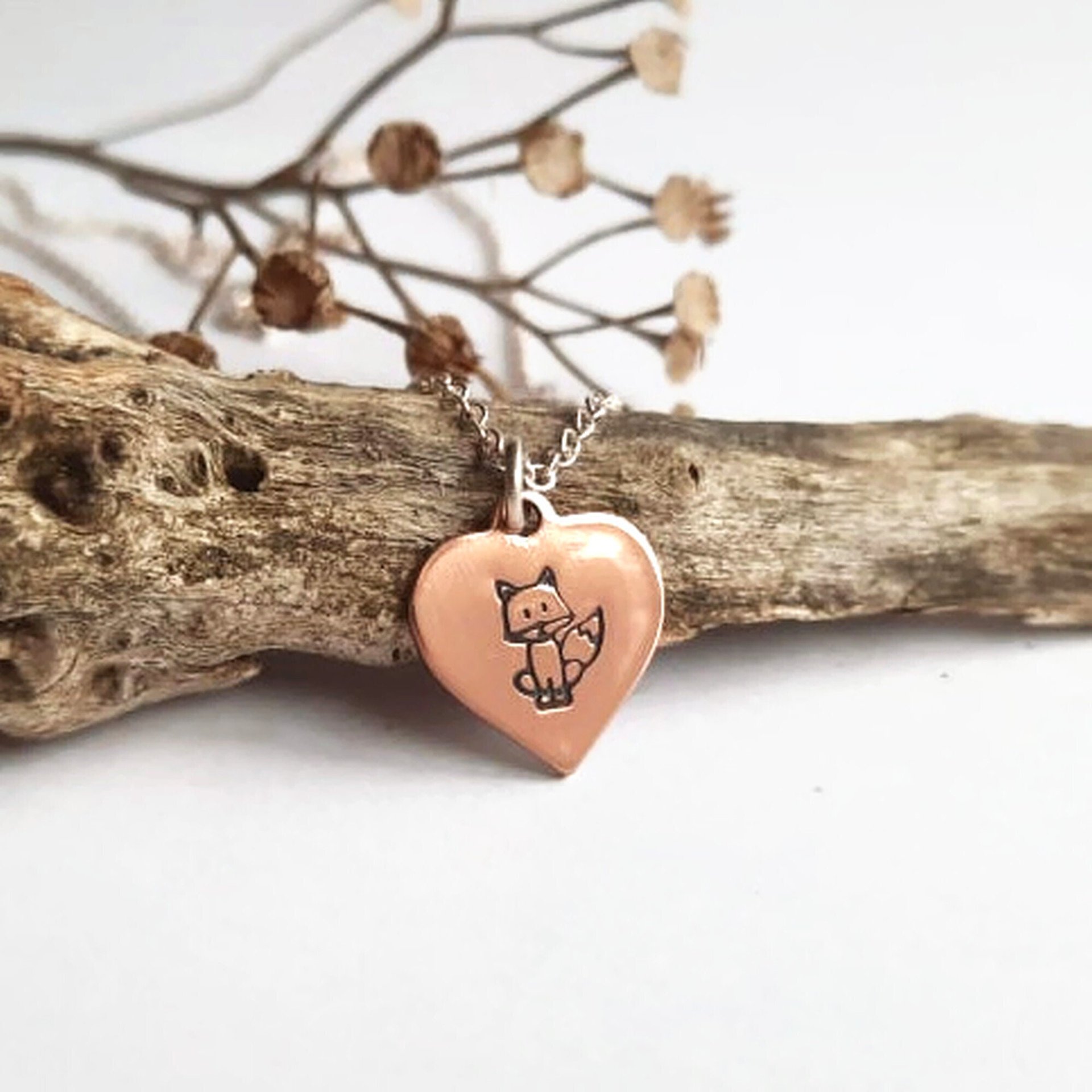 Hand Stamped Copper Fox Necklace ~ Handmade by The Tiny Tree Frog Jewellery