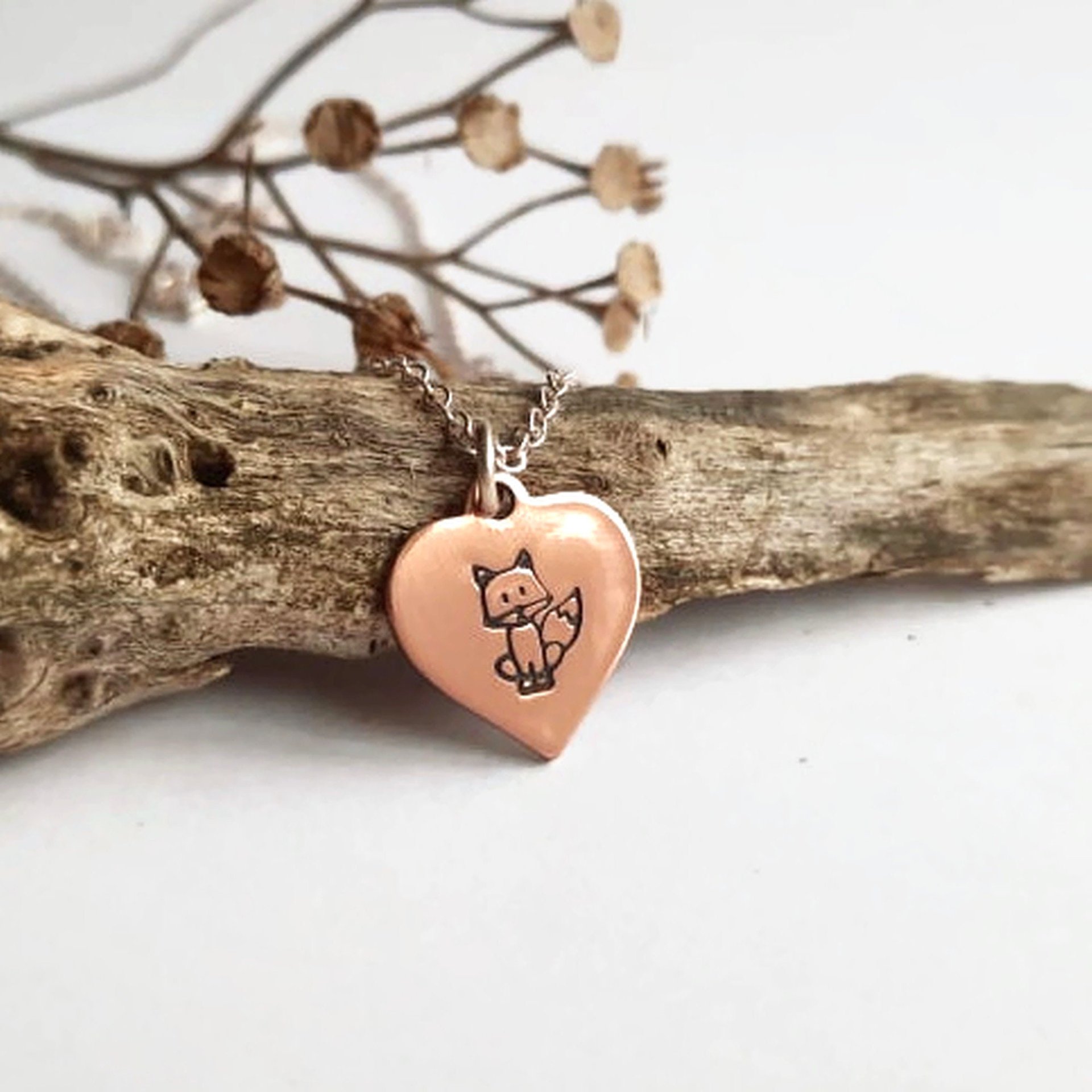 Hand Stamped Copper Fox Necklace ~ Handmade by The Tiny Tree Frog Jewellery