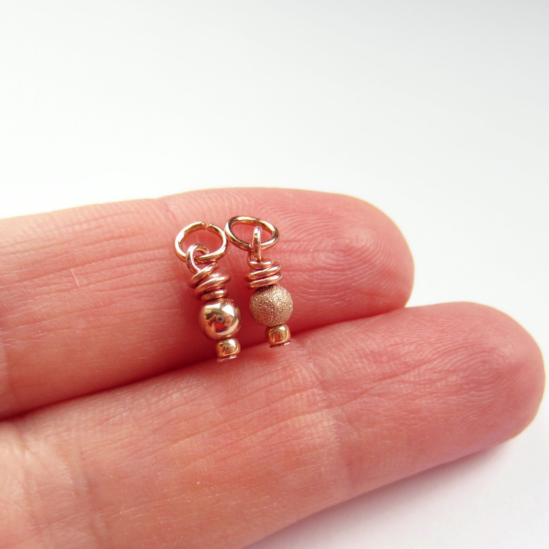 14K Rose Gold Filled Wire Wrapped Bead Charm ~ Shiny or Frosted Stardust Finish ~ Handmade by The Tiny Tree Frog Jewellery