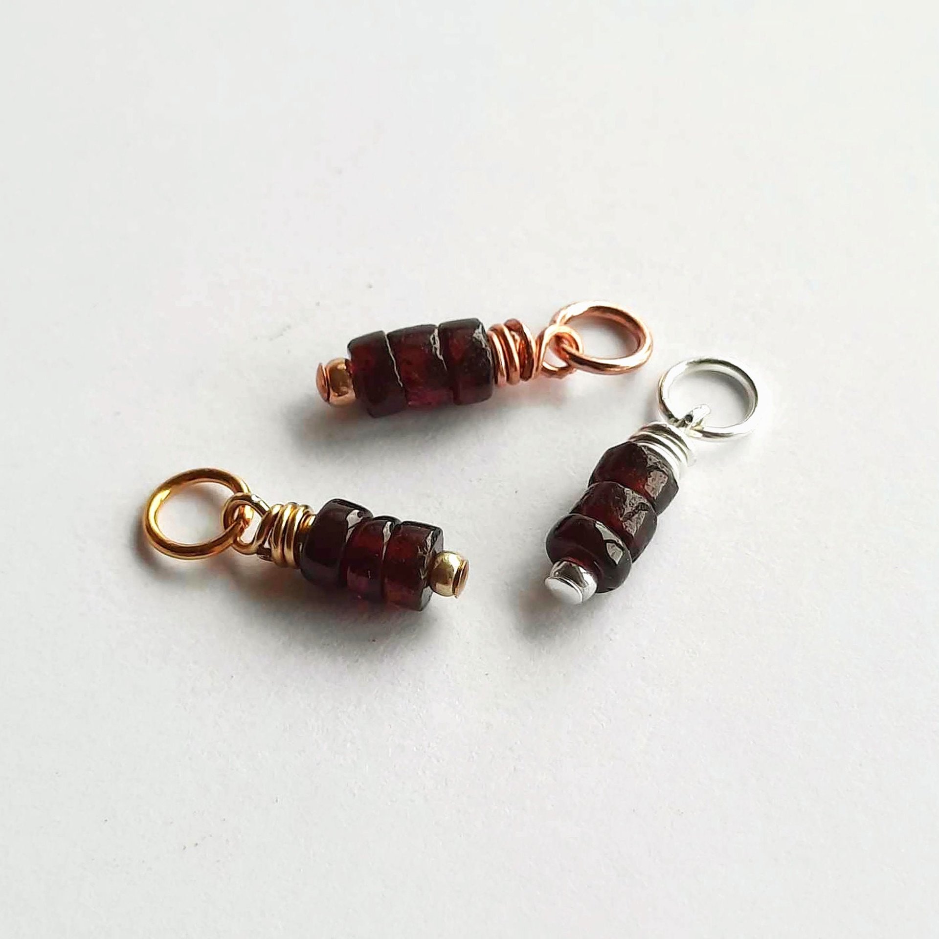 Tiny Genuine Garnet Gemstone Stack Charm ~ January Birthstone ~ Handmade by The Tiny Tree Frog Jewellery