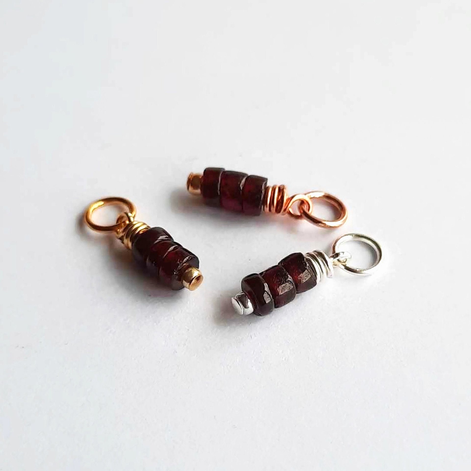 Tiny Genuine Garnet Gemstone Stack Charm ~ January Birthstone ~ Handmade by The Tiny Tree Frog Jewellery