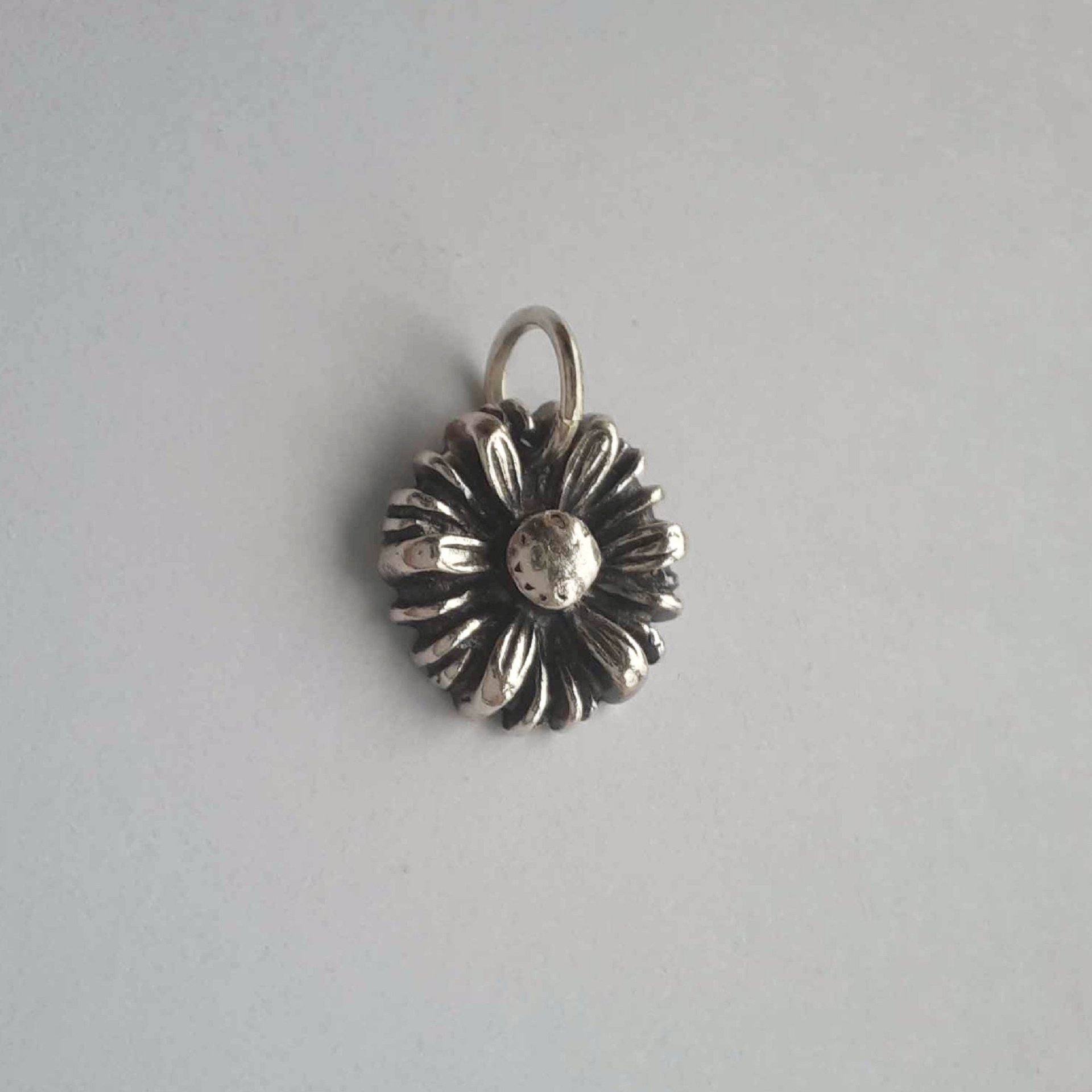 Oxidised Fine Silver Daisy Flower Charm ~ April Birth Flower ~ Handmade by The Tiny Tree Frog Jewellery