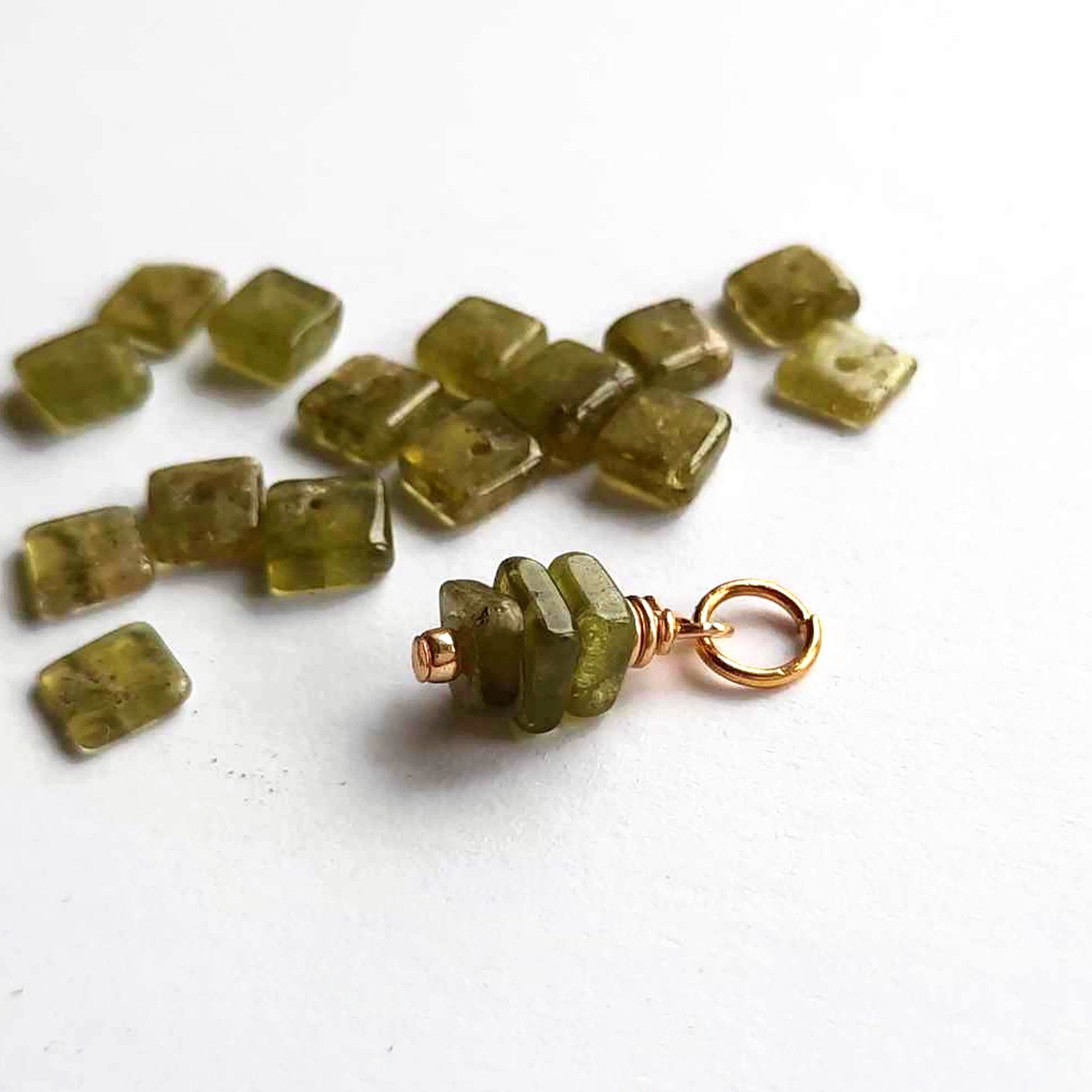 Green Garnet Triple Stack Gemstone Charm ~ January Birthstone ~ Handmade by The Tiny Tree Frog Jewellery