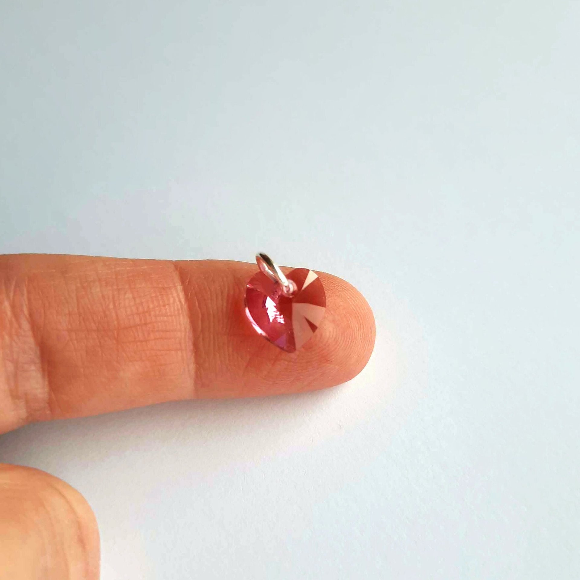 Rose Pink Crystal Heart Charm ~ Handmade by The Tiny Tree Frog Jewellery