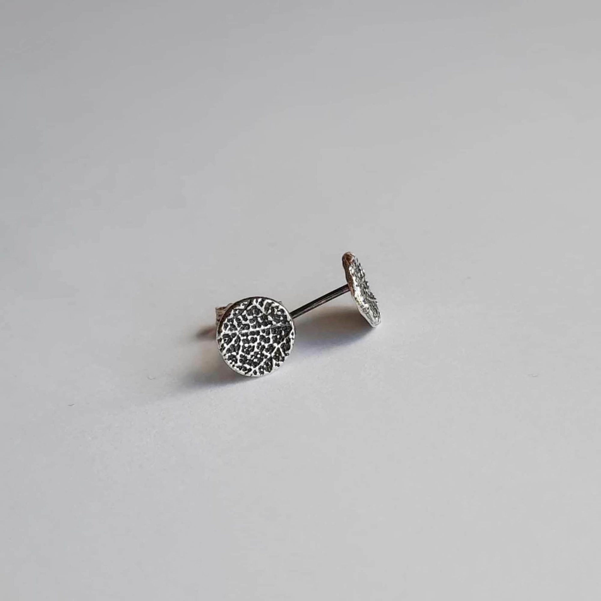 Silver Leaf Patterned Stud Earrings for Boho Nature Lover ~ Handmade by The Tiny Tree Frog Jewellery