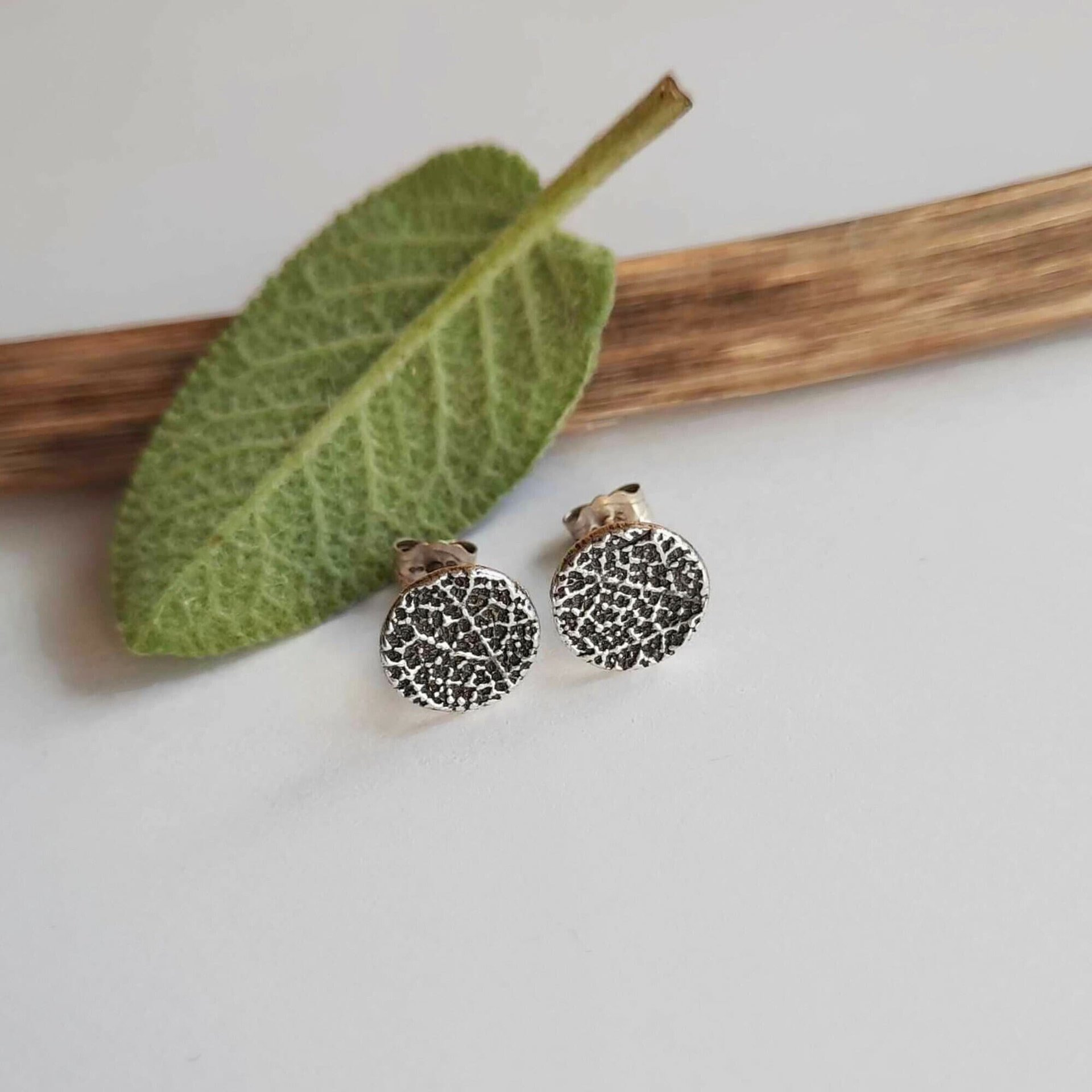 Oxidised Silver Sage Leaf Stud Earrings ~ Handmade by The Tiny Tree Frog Jewellery