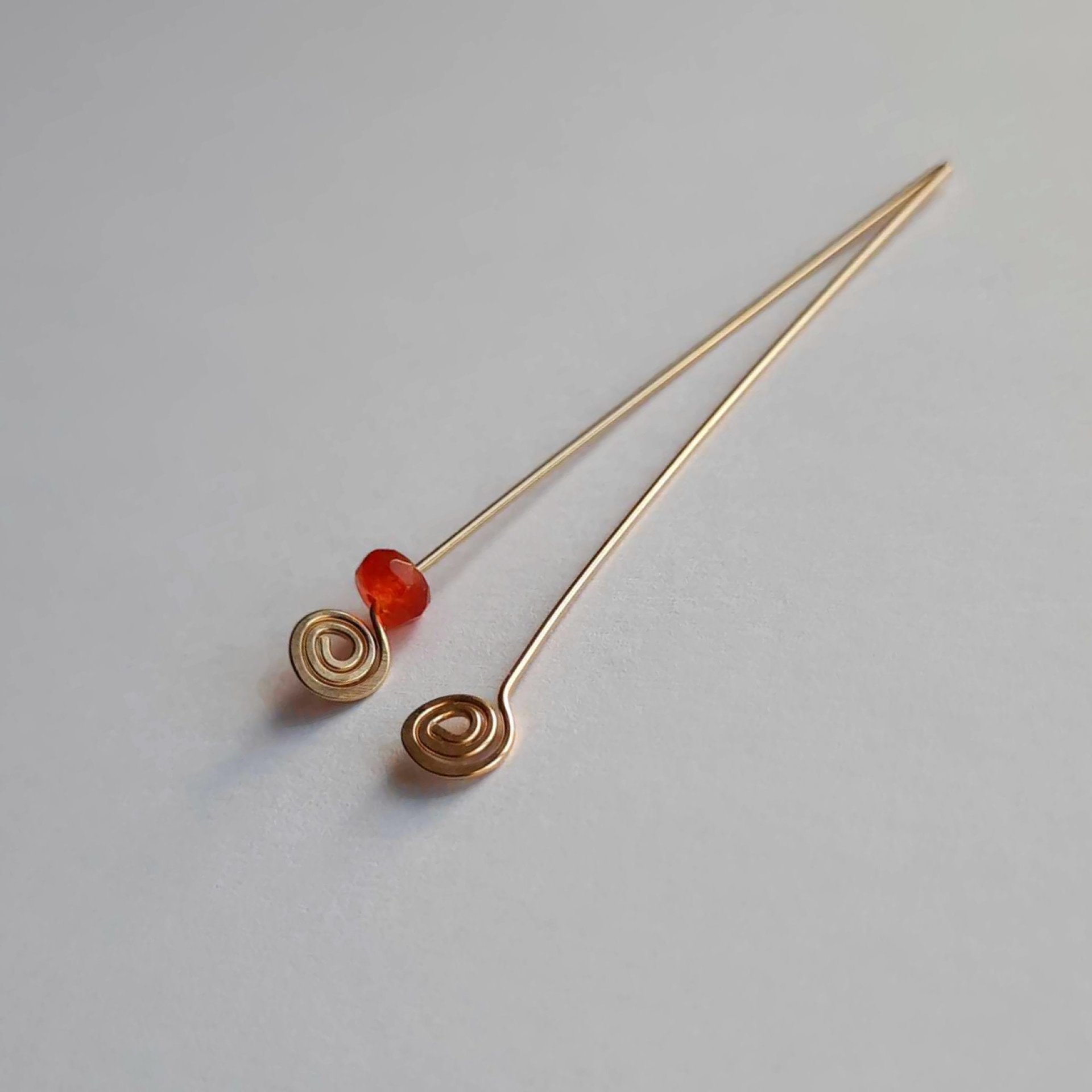 Pair of 14 Carat Gold Fill Spiral End Headpins, handmade findings by The Tiny Tree Frog Jewellery 
