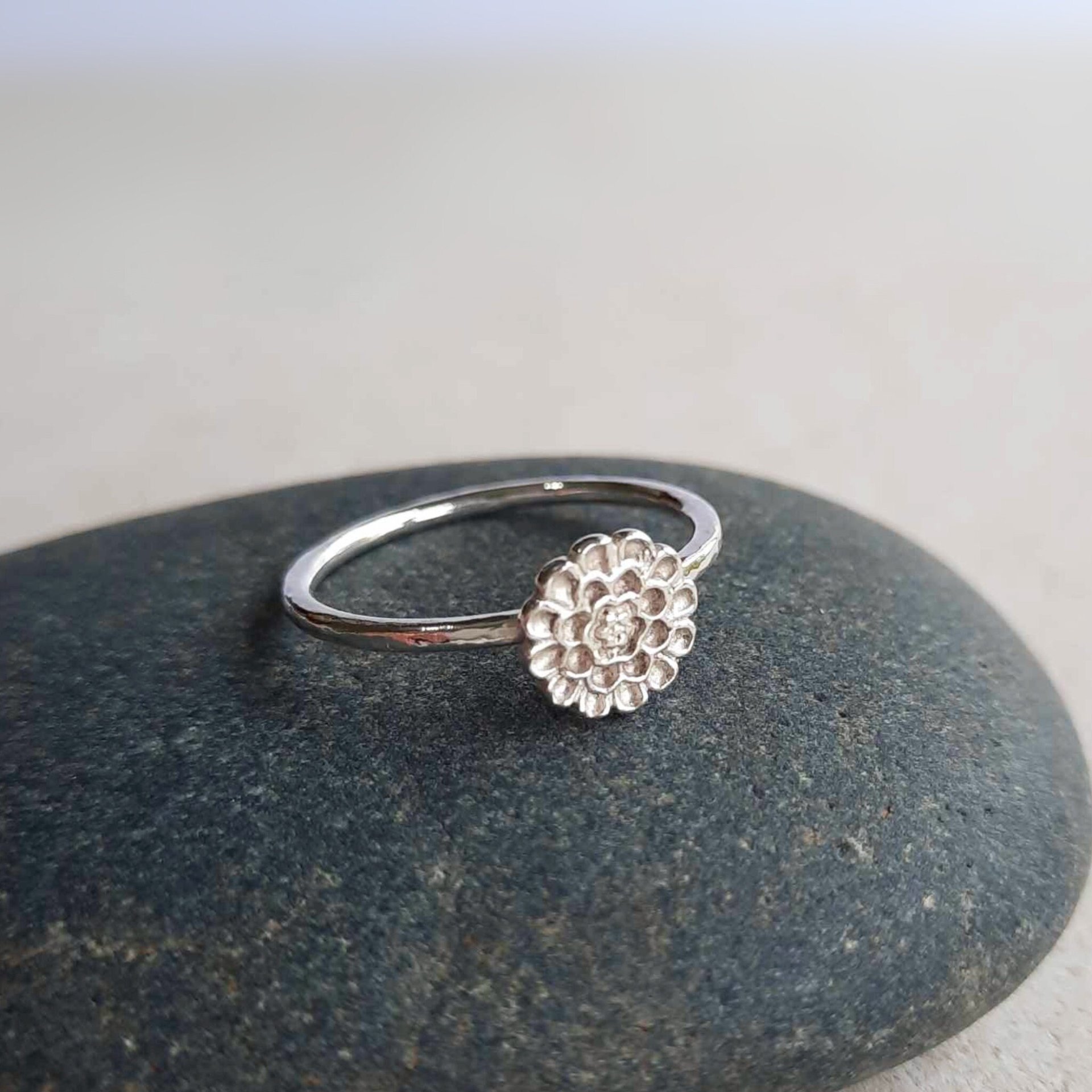 Eco friendly sterling and fine silver floral stackable ring, artisan made by The Tiny Tree Frog Jewellery