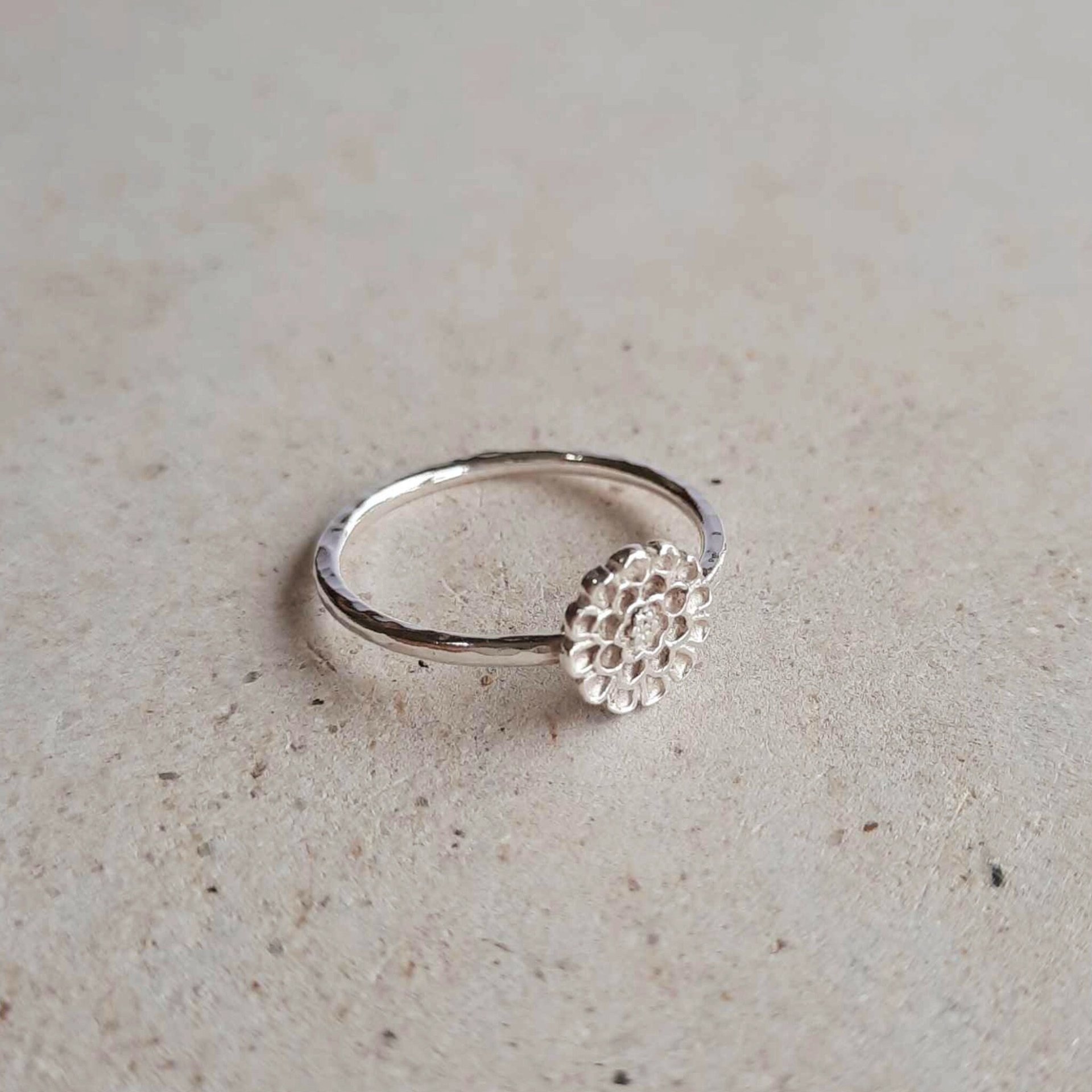 Zero waste recycled sterling and fine silver flower stacker ring, handcrafted by The Tiny Tree Frog Jewellery
